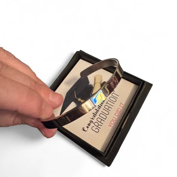 2025 Graduation Bracelet – “And So the Adventure Begins” Stainless Steel Cuff - Picture 2 of 5